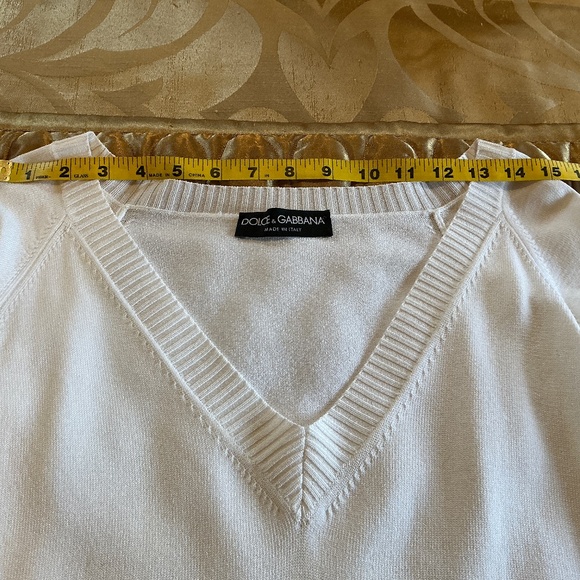 DOLCE & GABBANA White Viscose V-Neck 3/4 Length Sleeve Top Size 6 (42) - Picture 6 of 13